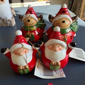 Festive Santa and Reindeer Ornaments Set
